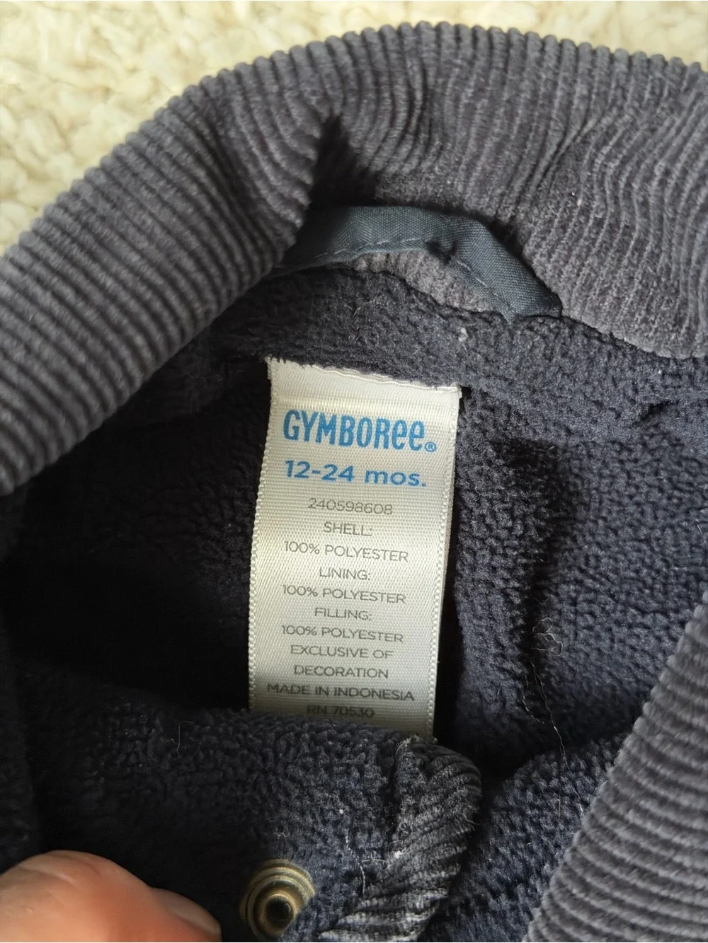 Gymboree Navy Quilted Puffer Jacket with Corduroy Trim 12-24M